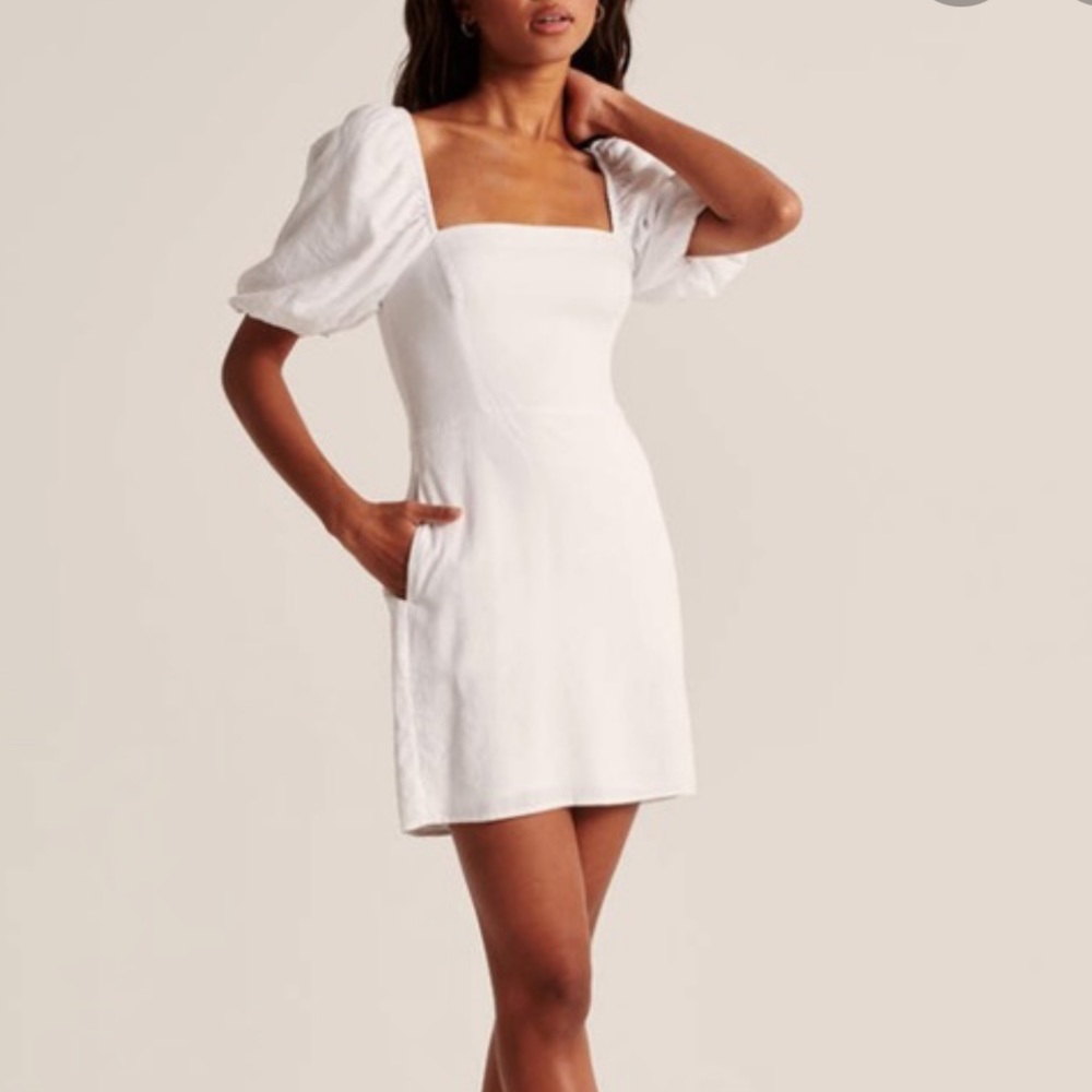 NWT Linen Blend Puff Sleeve Mini Dress White
